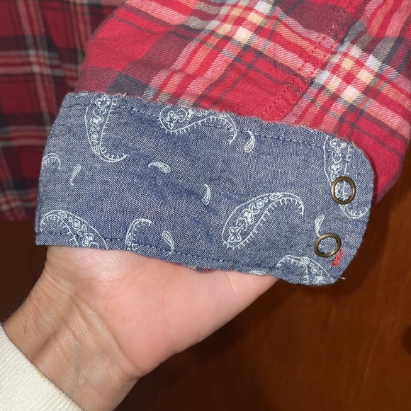 •JACH'S GIRLFRIEND•RED PLAID WESTERN WEAR BEA BUTTON UP COLLARED BLOUSE LARGE - Picture 7 of 8